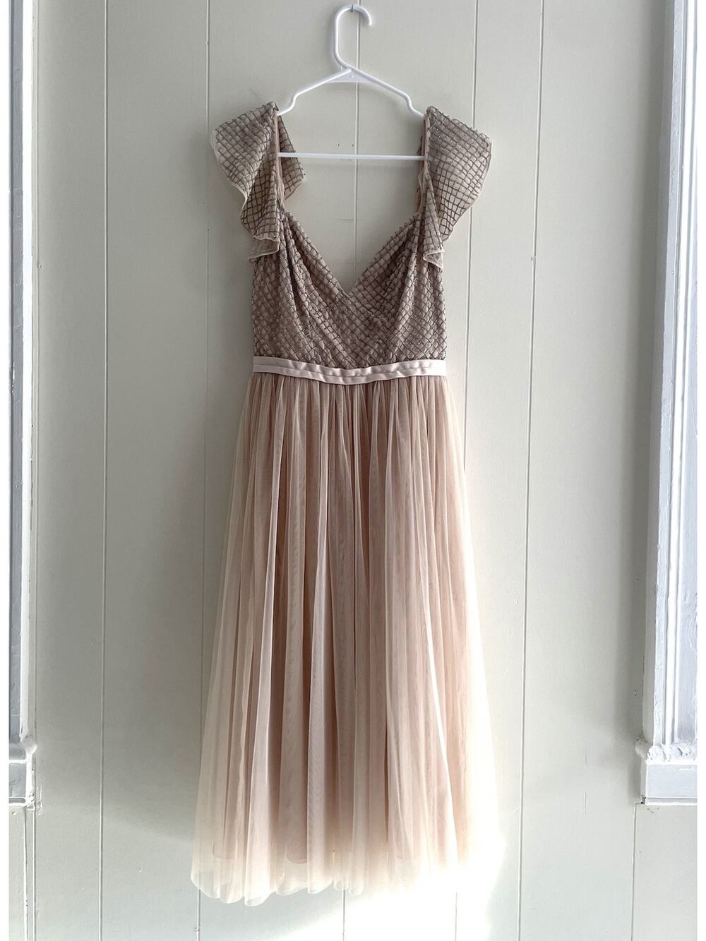 Needle & Thread Pink Tulle Flutter Sleeve Dress US 2 Wedding Prom Princess